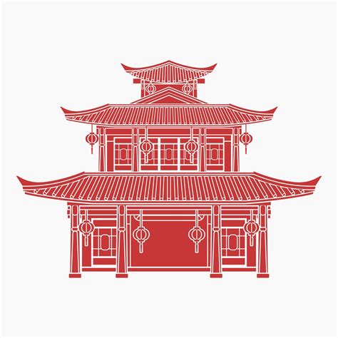 Editable Traditional Chinese Building Vector Illustration In Flat