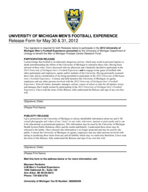 Fillable Online Med Umich Release Form For May 30 31 2012