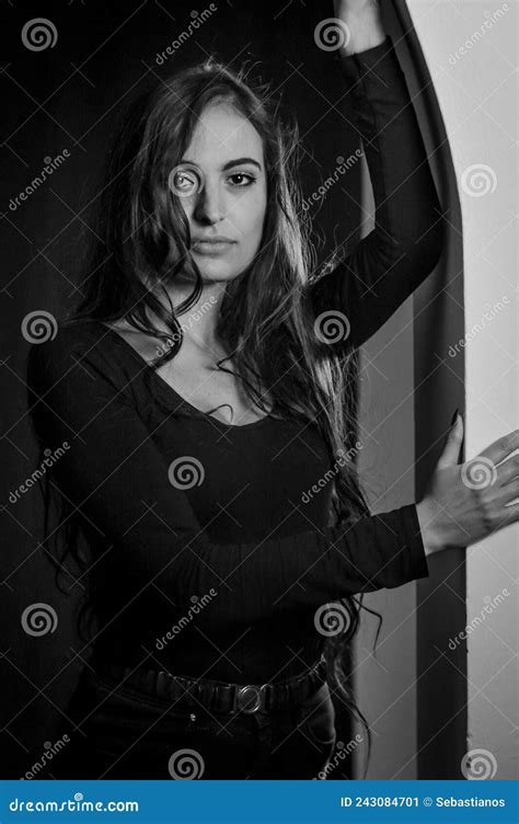 Black And White Portrait Of A Beautiful Young Italian Woman With Very