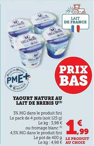 Promo Yaourt Nature Au Lait De Brebis U Chez Hyper U Icatalogue Fr