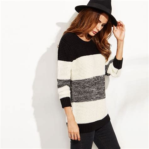 Color Block Waffle Knit Sweater Shein Sheinside