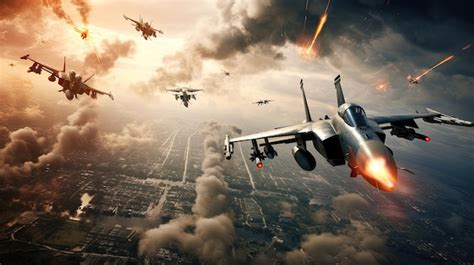 Premium Ai Image Fighter Jets Soar Through A Military Combat Zone