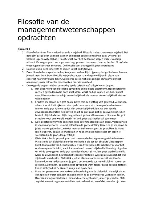 Filosofie Van De Managementwetenschappen Opdracht Filosofie Van De