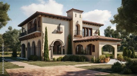 Tuscan exterior house design in daytime golden hour generative ai Stock ...