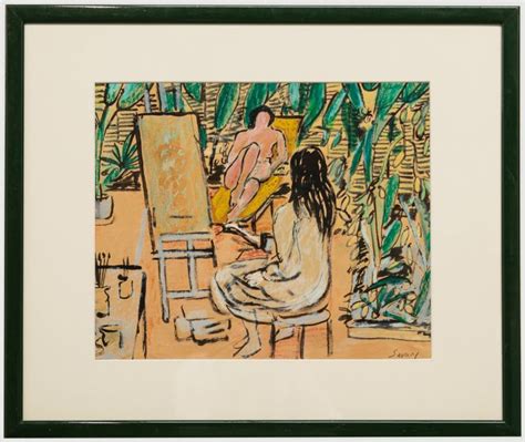 Robert Savary Framed Th Century Mixed Media Nude In