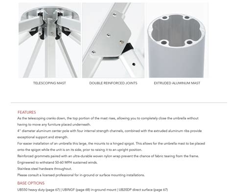 BFM 13′ Square Bolt-Down Umbrella – Outdoor Restaurant Seating