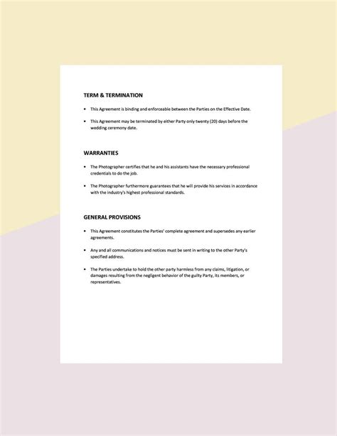 Wedding Photography Agreement Template In Word Google Docs Pages