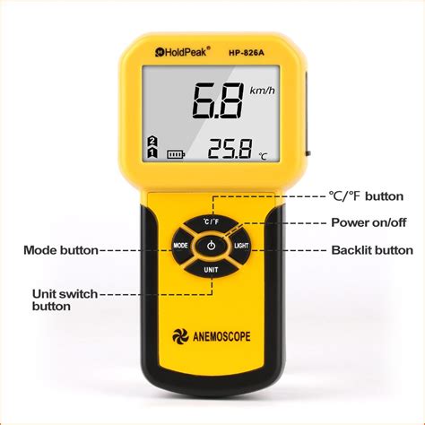 Holdpeak Anemometer Digital Wind Speed Meter M S Air Volume