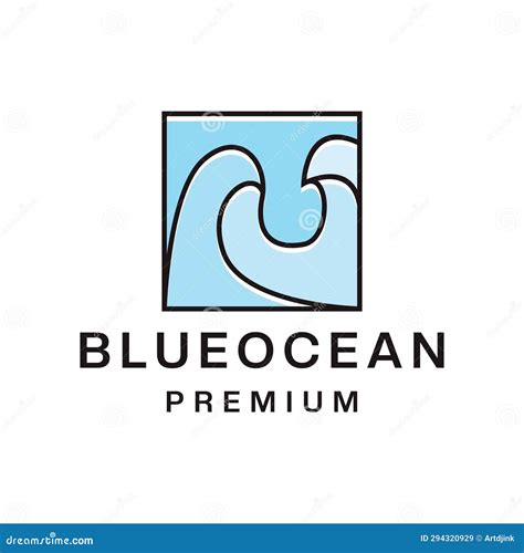 Blue Ocean Logo Design Vector Illustration Monoline Sea Wave Symbol