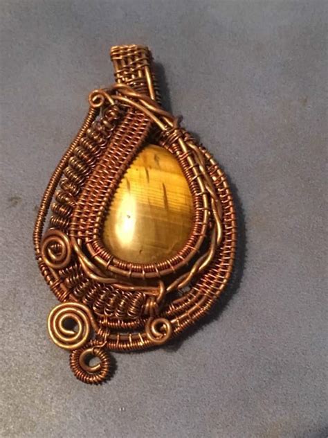 Tiger Eye Copper Wire Weave Pendant Etsy UK