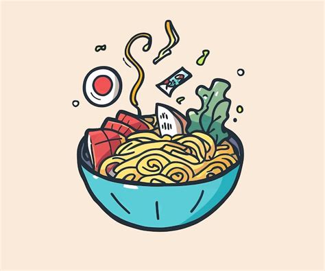 Premium Vector Ramen Noodle Bowl Lover With Egg Meat And Chopstick In