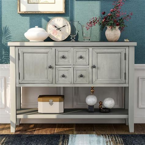 Urtr 46 In Antique Gray Rectangle Wood Console Sofa Table Buffet