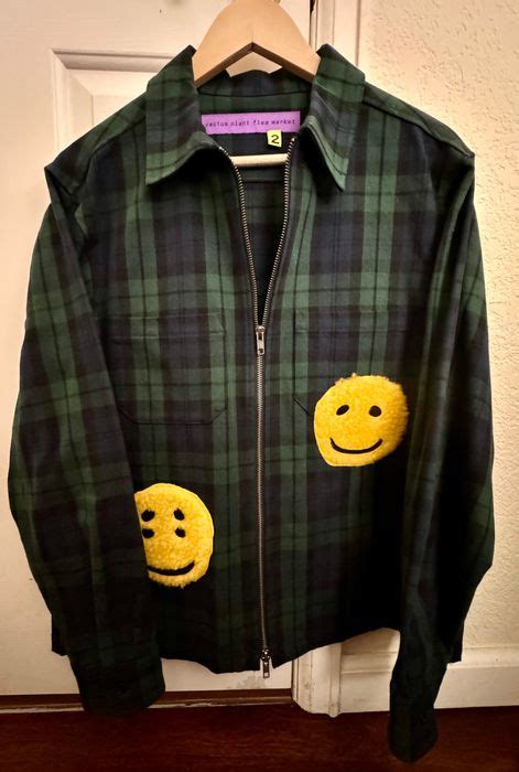 Cactus Plant Flea Market Cactus Plant Flea Market Check Zip Work Jacket Navy Green Grailed