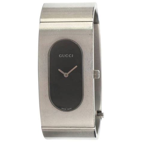 Gucci 2400l Black Oval Dial Stainless Steel Ladies Bangle Bracelet Watch Gucci Ladies Bangles