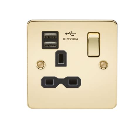 KnightsBridge Flat Plate 13A 1G Switched Socket With Dual USB Charger