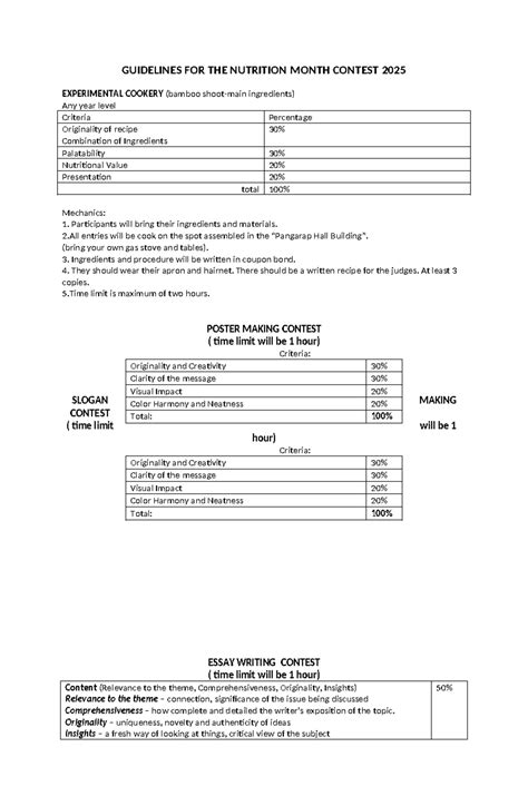 guidelines  nutrition month contest  cookery poster essay