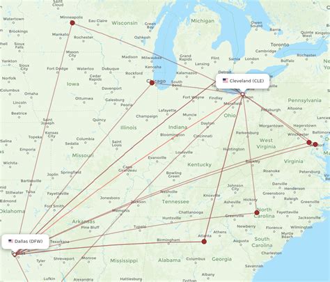 All Flight Routes From Dallas To Cleveland Dfw To Cle Flight Routes