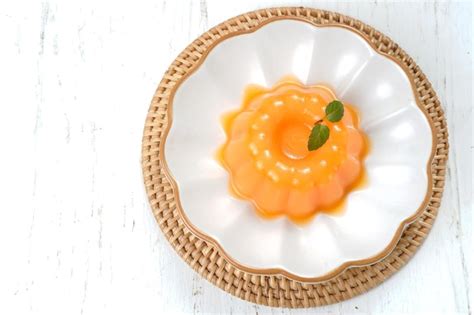 Premium Photo Mango Pudding Jelly Dessert On White Plate On White