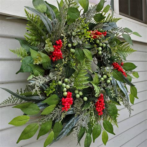 Christmas Greenery Wreath Red And Green Christmas Wreath Winter