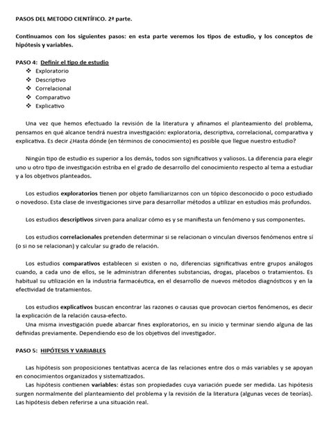 Pasos Del MÉtodo CientÍfico 2a Parte Pdf Hipótesis Interacciones