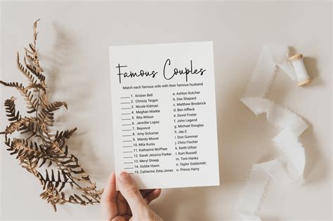 Bridal Shower Famous Couples Game Template Editable Modern Etsy