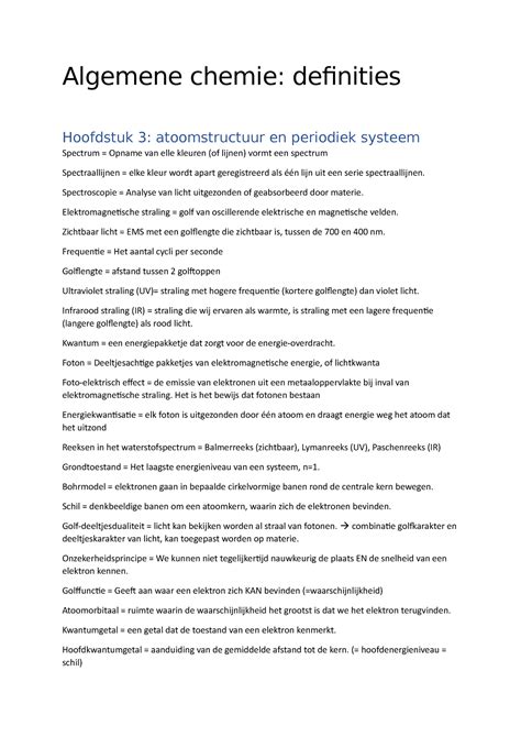 Algemene Chemie Definities Januari Algemene Chemie Definities