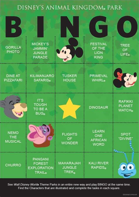 Download And Print Out These Disney Bingo Cards Animal Kingdom