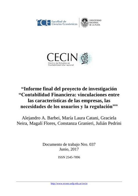 Pdf Informe Final Del Proyecto De Investigaci N Contabilidad