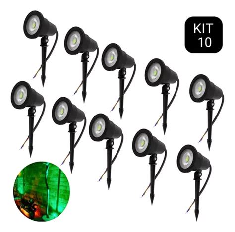 Kit 10 Luminária Espeto Jardim Cob Led 7w Prova Dágua Verde