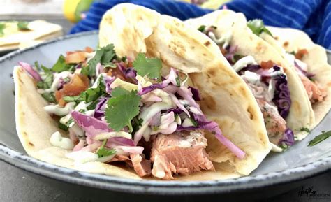 Simple Salmon Tacos With Slaw And Salsa Heather Mangieri Nutrition