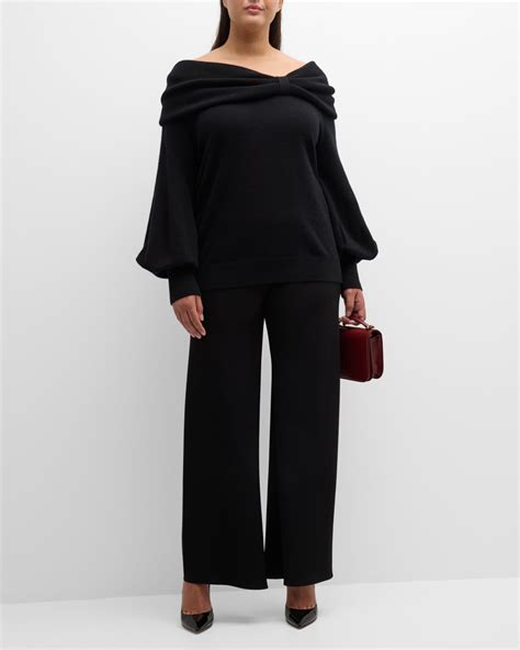 Neiman Marcus Cashmere Collection Plus Size Cashmere Off Shoulder