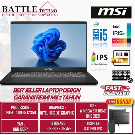 Jual LAPTOP SLIM DESAIN MSI MODERN 14 C12MO INTEL CORE I5 1235U RAM 8GB