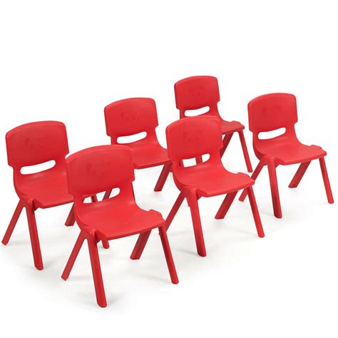 Gymax 6-Pack Red Plastic Stackable Kids Chairs for Indoor/Outdoor ...