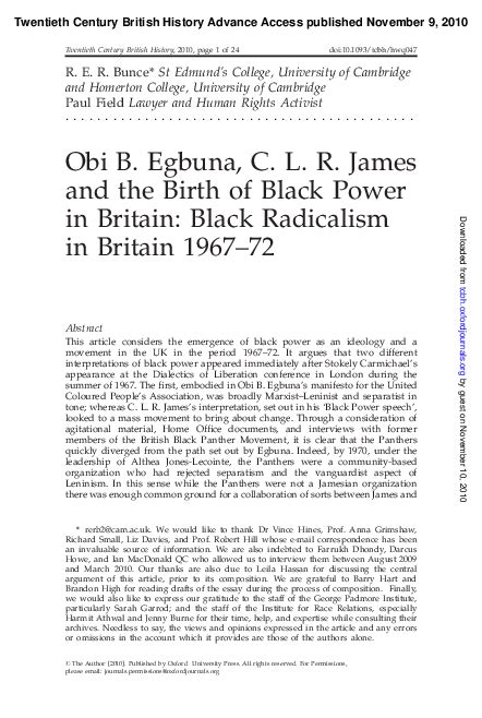 Pdf Obi B Egbuna Clr James And The Birth Of Black Power In Britain