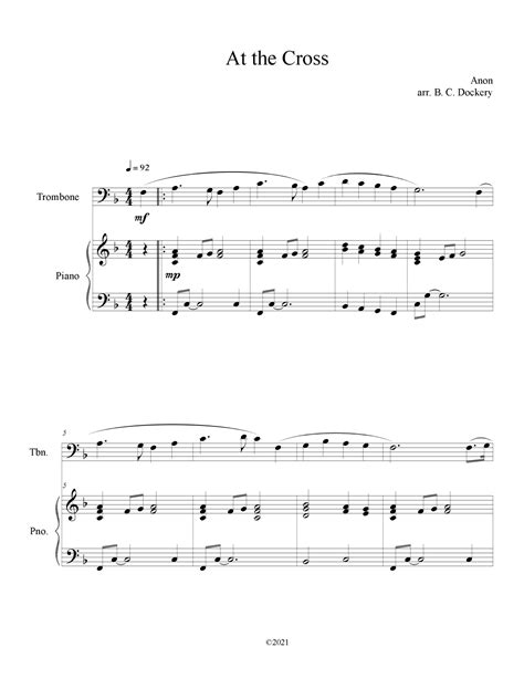 At The Cross Trombone Solo With Piano Accompaniment Arr B C Dockery By Anon Sheet Music