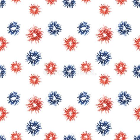 Fourth Of July Seamless Pattern Red Blue Fireworks Bursts