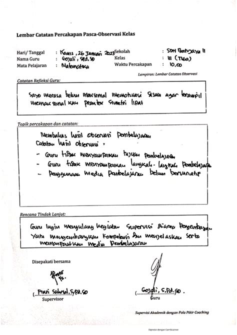 Lembar 3 Catatan Percakapan Pasca Observasi Fikri Observasi Studocu