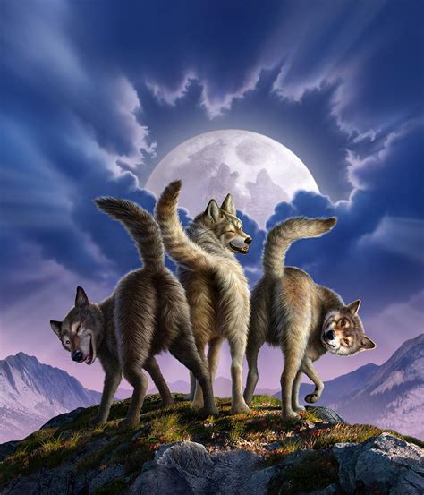 3 Wolves Mooning Digital Art by Jerry LoFaro - Pixels