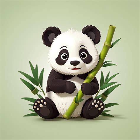 Premium Photo Cute Panda Holding Bamboo Cartoon Vector Icon