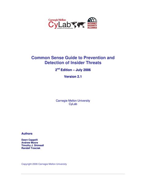 Pdf Common Sense Guide To Prevention And Detection Of Insider Threats