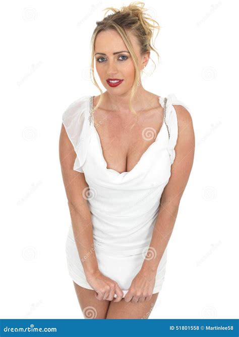 Jeune Femme Sexy Portant La Robe Blanche Courte Photo Stock Image Du