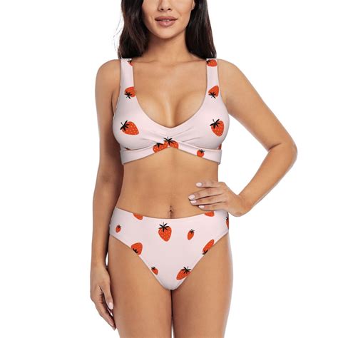 Rocae Strawberry For Bikini Set For Women Two Piece Sexy High Swimsuits