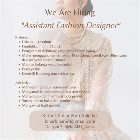 Lowongan Kerja Assistant Fashion Designer Di BINAR LokerBandung Id