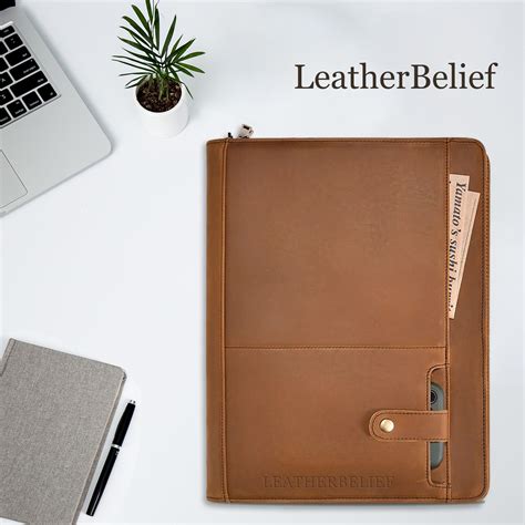 Cowhide Business Leather Portfolio A Zipper Folio Leather Folder