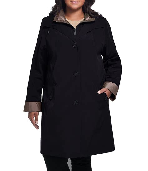 Gallery Plus Size Zip Front Hooded Rain Coat Dillards