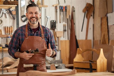 Happy Carpentermiddle Ages Handsome Carpenter Finished Creating