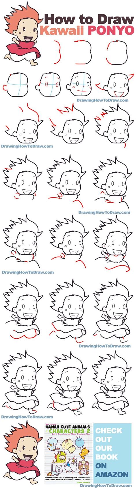 How to Draw Cute (Kawaii / Chibi) Ponyo Running in Human Form Easy Step by Step Drawing Tutorial ...