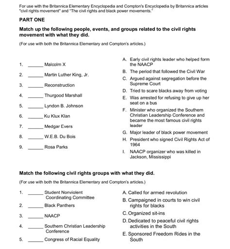 Printable Civil Rights Movement Worksheets