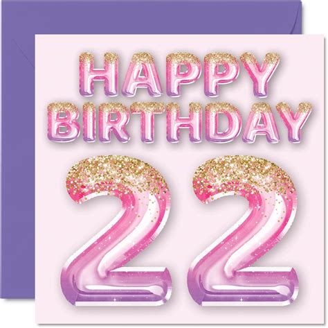 22nd Birthday Card For Women Pink And Purple Glitter