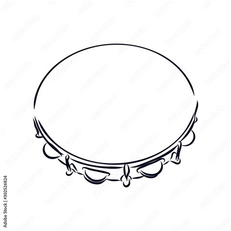 Vetor De Vector Illustration Of A Tambourine Music Instrument Sketch